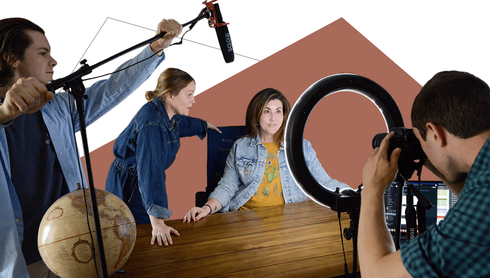 a team of marketers conducting a video shoot